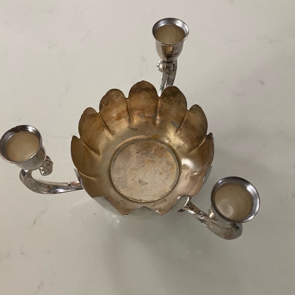 VINTAGE Leonard Silver Plate Lotus Flower Bowl With 3 Candle Holder Centerpiece - Picture 2 of 14